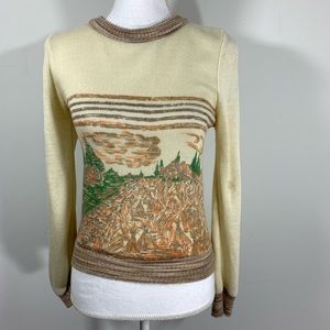 Vintage knit handmade novelty sweater landscape